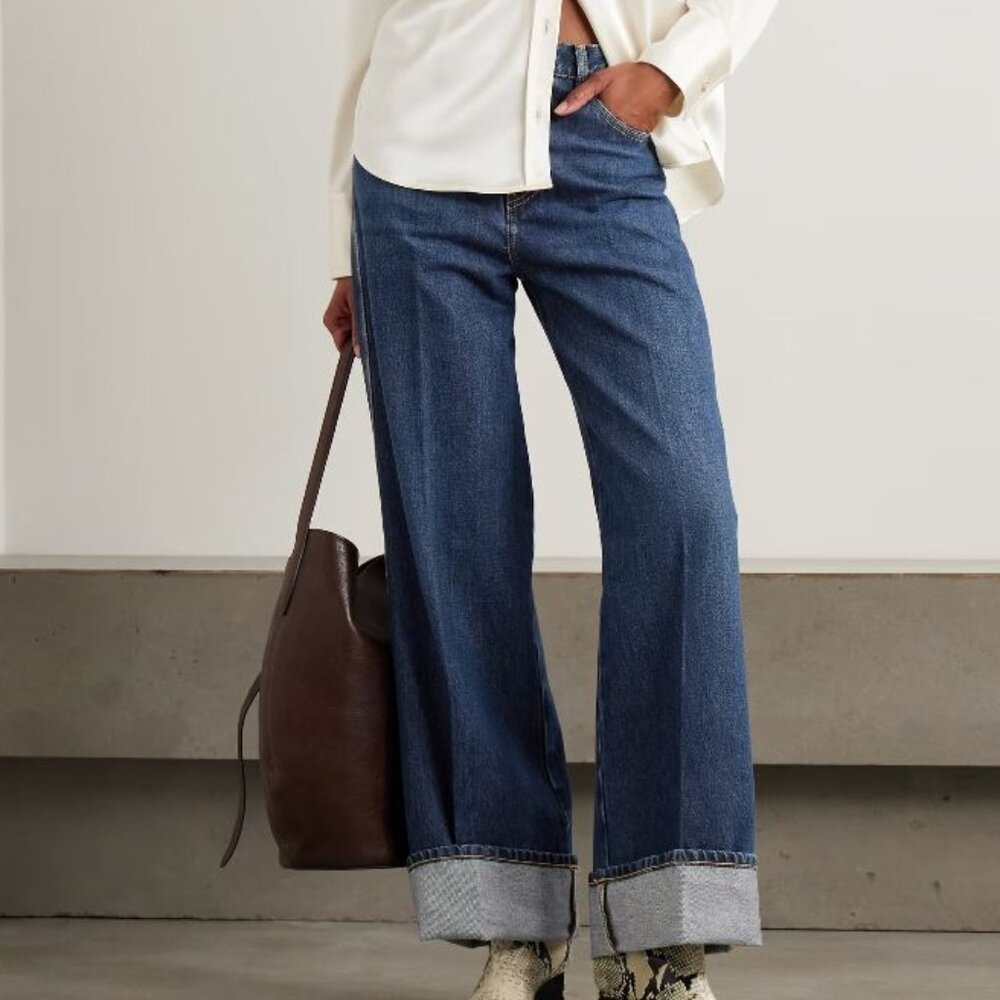 FRAME The Cuffed Wide mid-rise wide-leg jeans